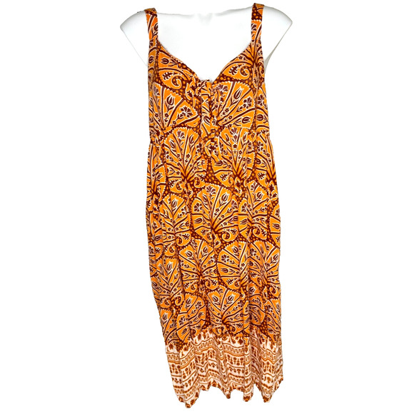 Knox Rose Sundress Womens Sz XL Wide Strap Front Tie A Line Midi Dress Pockets - Picture 2 of 7